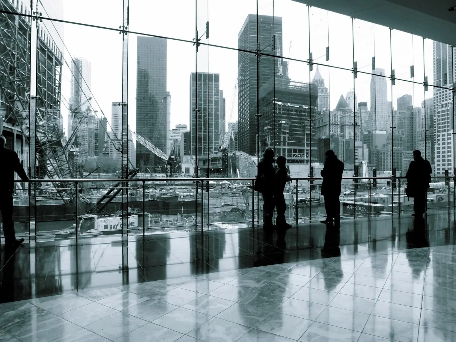 Glass lobby overlooking the city
