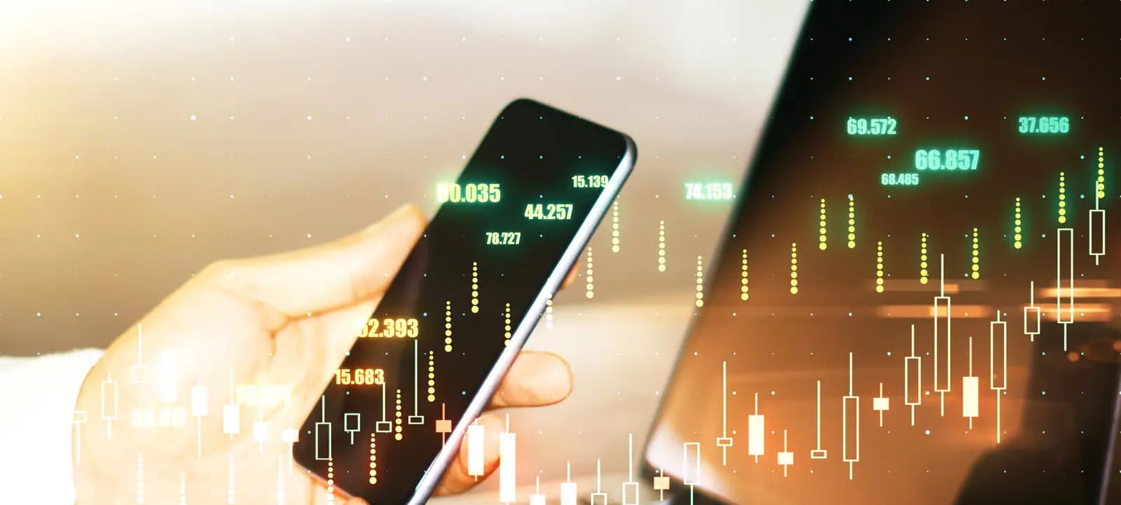 Phone with glowing price figures